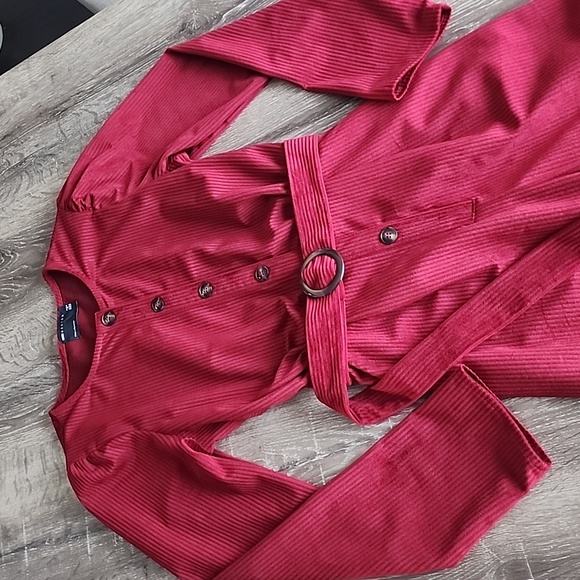 Asos Design Long Sleeve Button Front Belted Corduroy Jumpsuit in Burnt Red - Picture 6 of 11